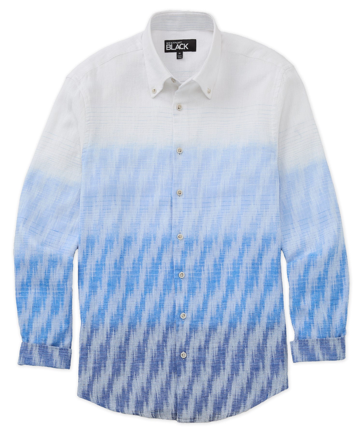 Westport Black Long Sleeve Button-Down Cotton-Linen Ombre Sport Shirt