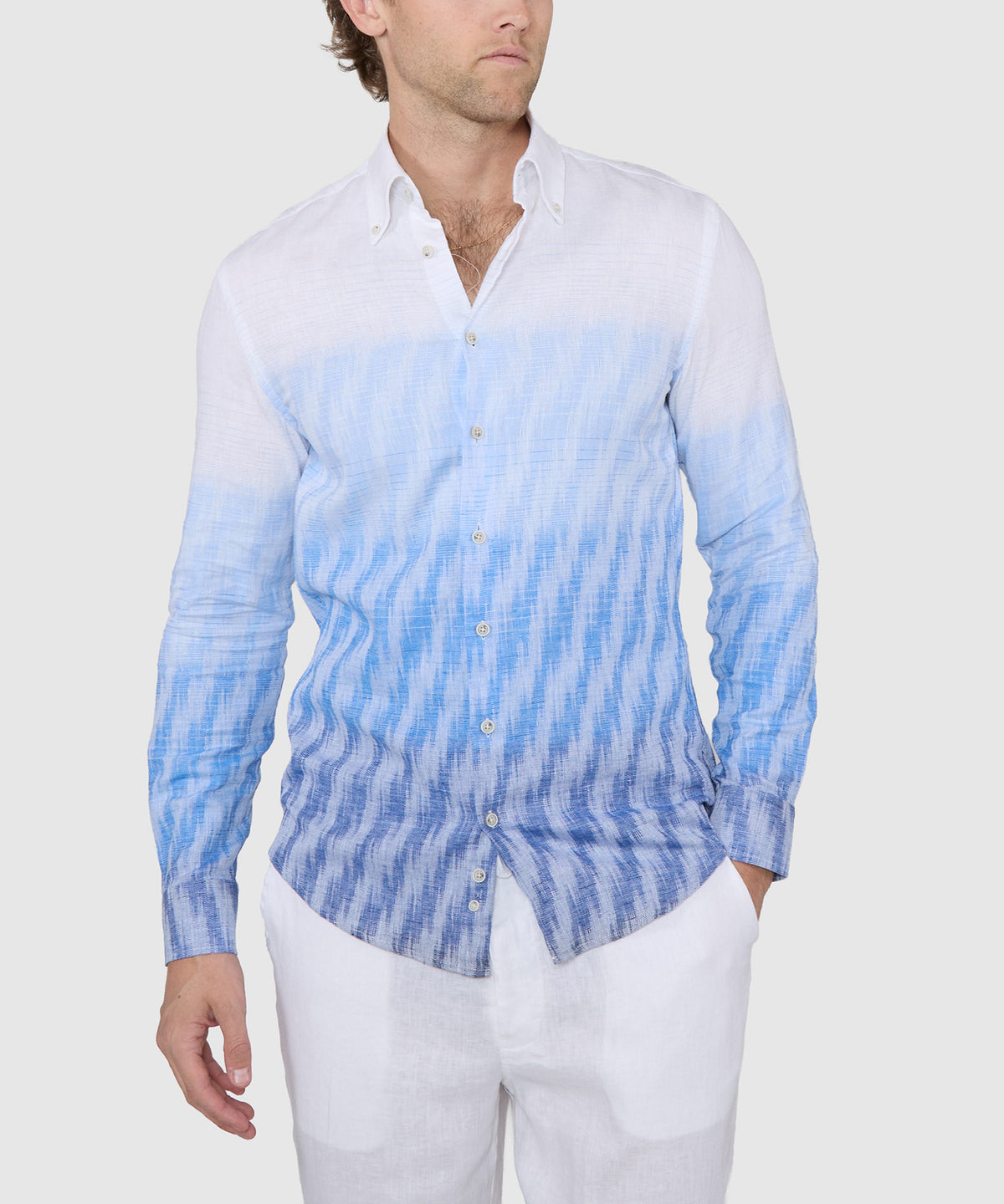 Westport Black Long Sleeve Button-Down Cotton-Linen Hombre Sport Shirt, Men's Big & Tall