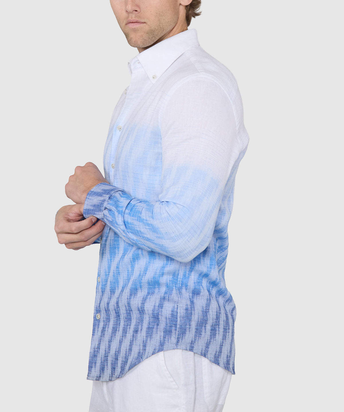 Westport Black Long Sleeve Button-Down Cotton-Linen Hombre Sport Shirt, Men's Big & Tall