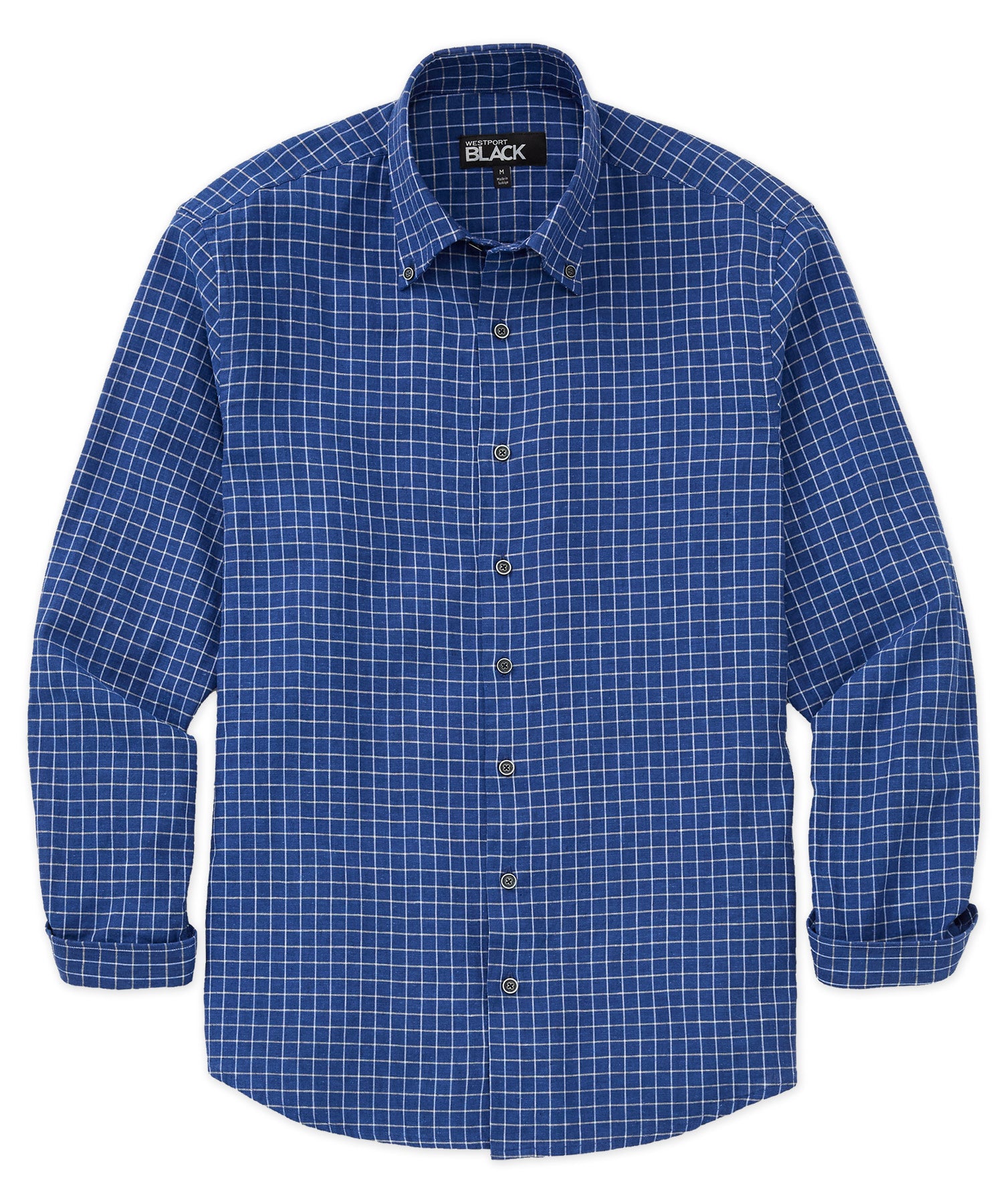 Westport Black Long Sleeve Button-Down Collar Linen Cotton Sport Shirt