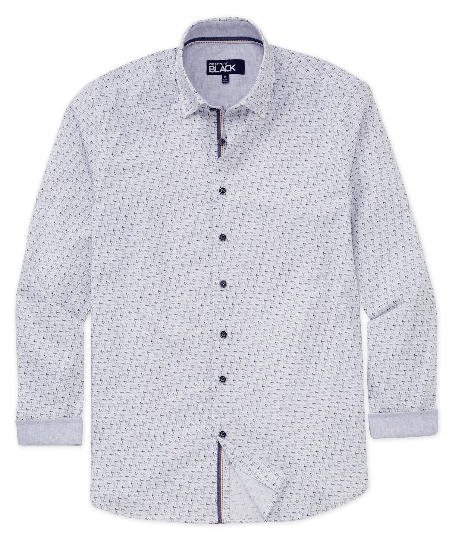 Westport Black Long Sleeve Print Sport Shirt