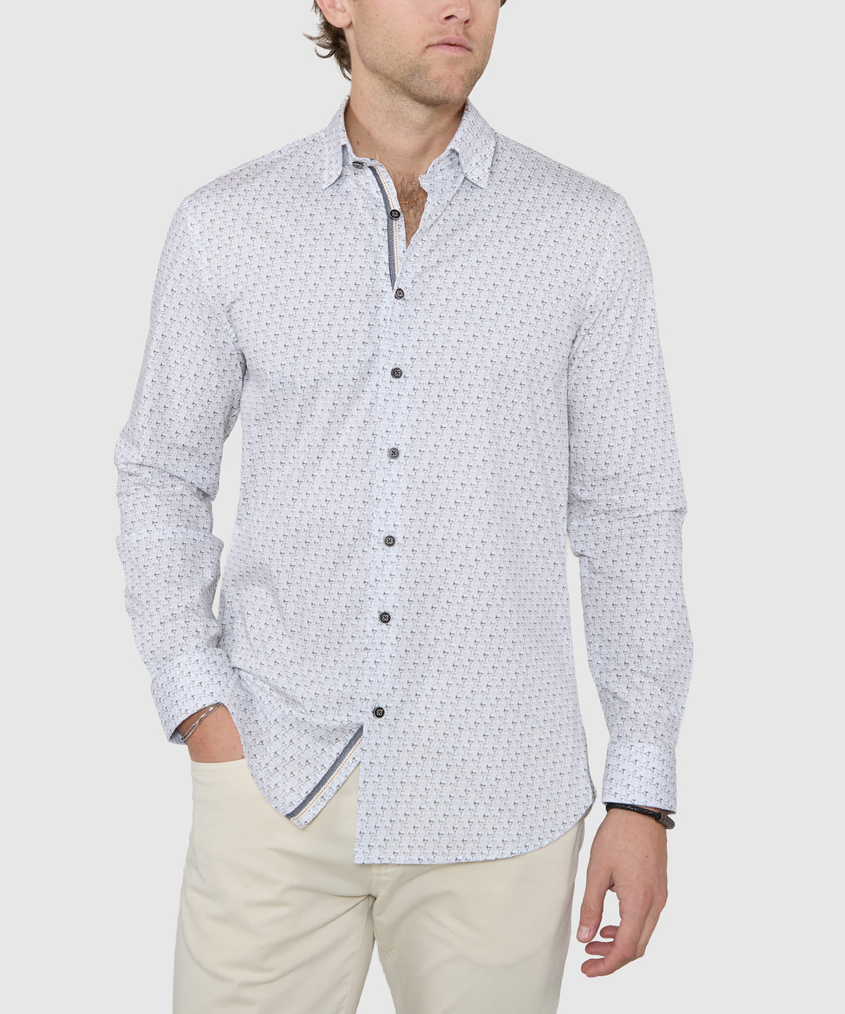 Westport Black Long Sleeve Print Sport Shirt, Men's Big & Tall