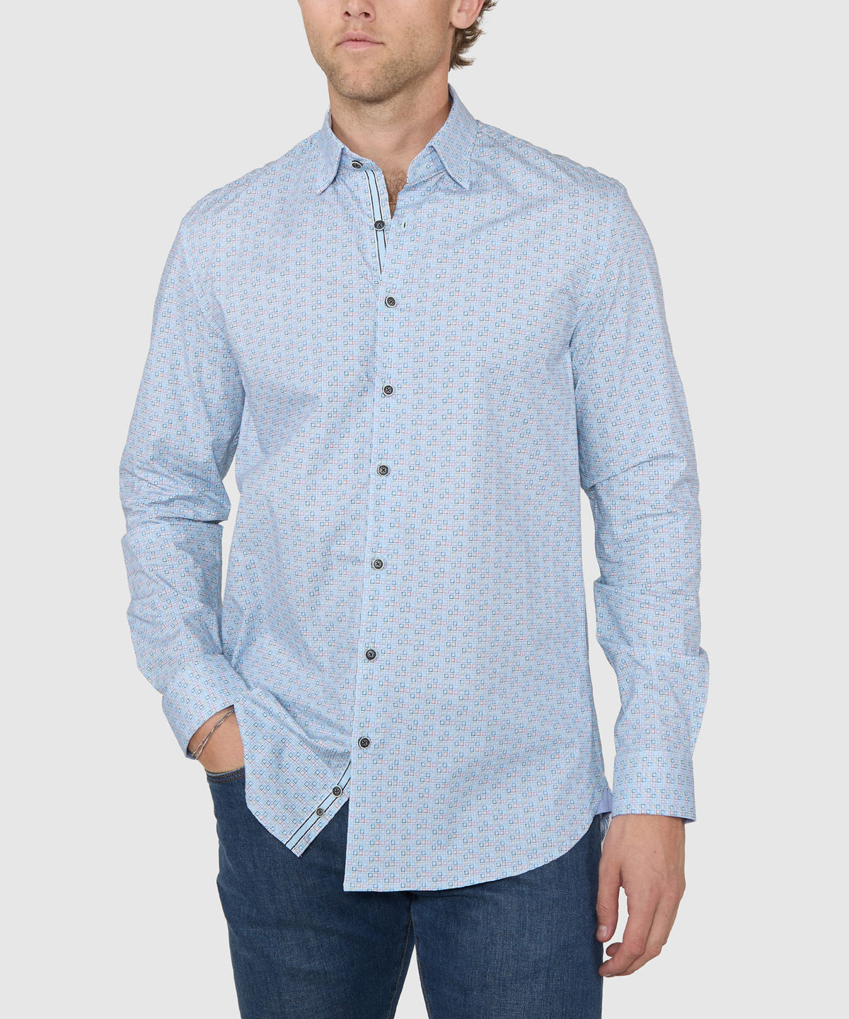 Westport Black Long Sleeve Print Sport Shirt, Men's Big & Tall