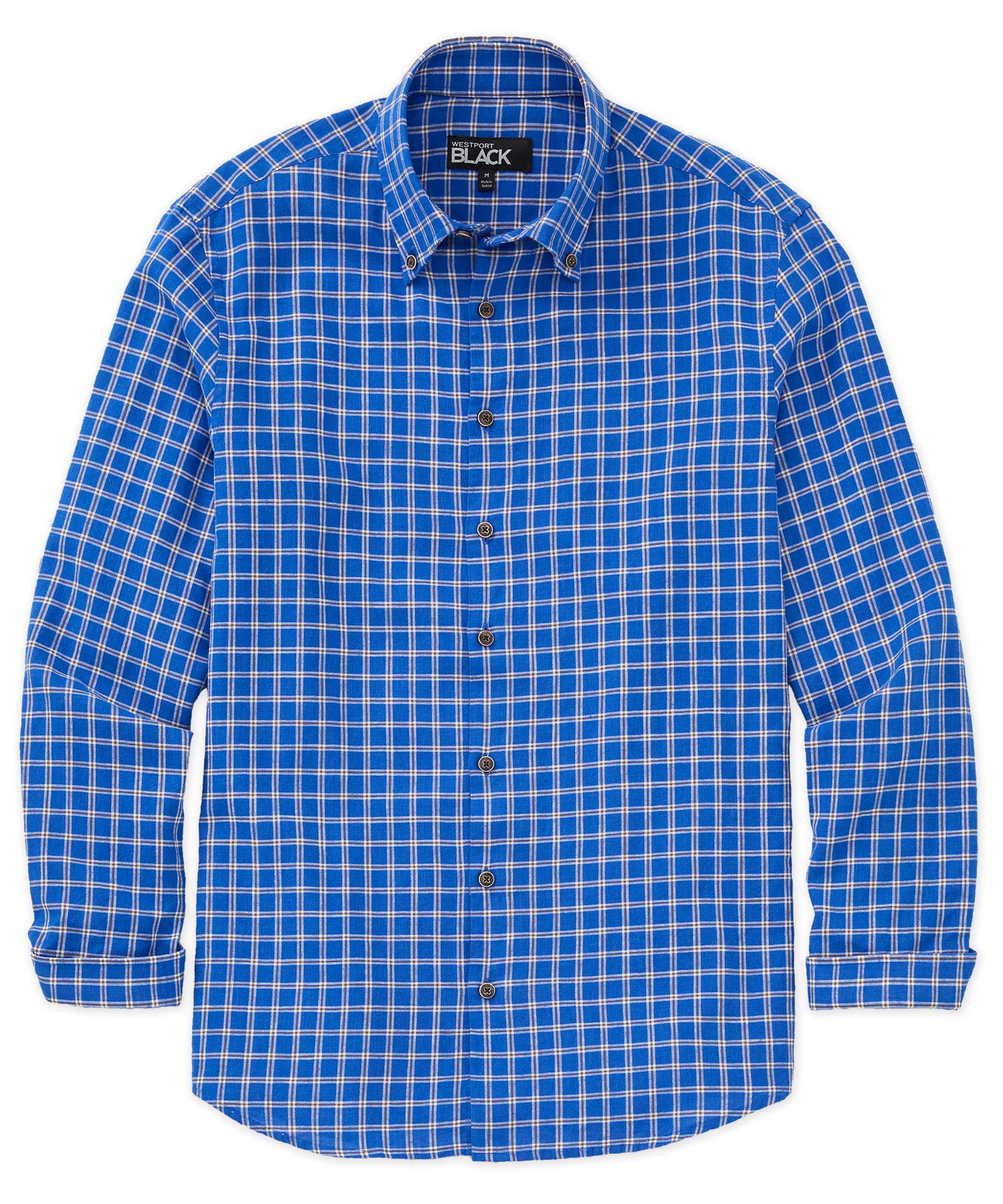 Westport Black Long Sleeve Button-Down Collar Linen-Cotton Sport Shirt
