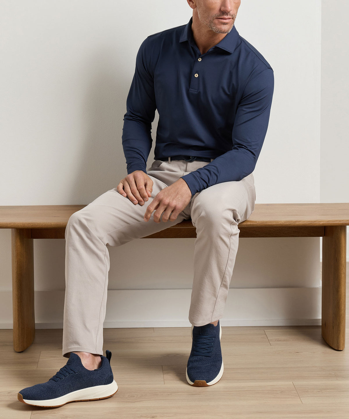 Peter Millar Solid Long Sleeve Performance Polo, Men's Big & Tall