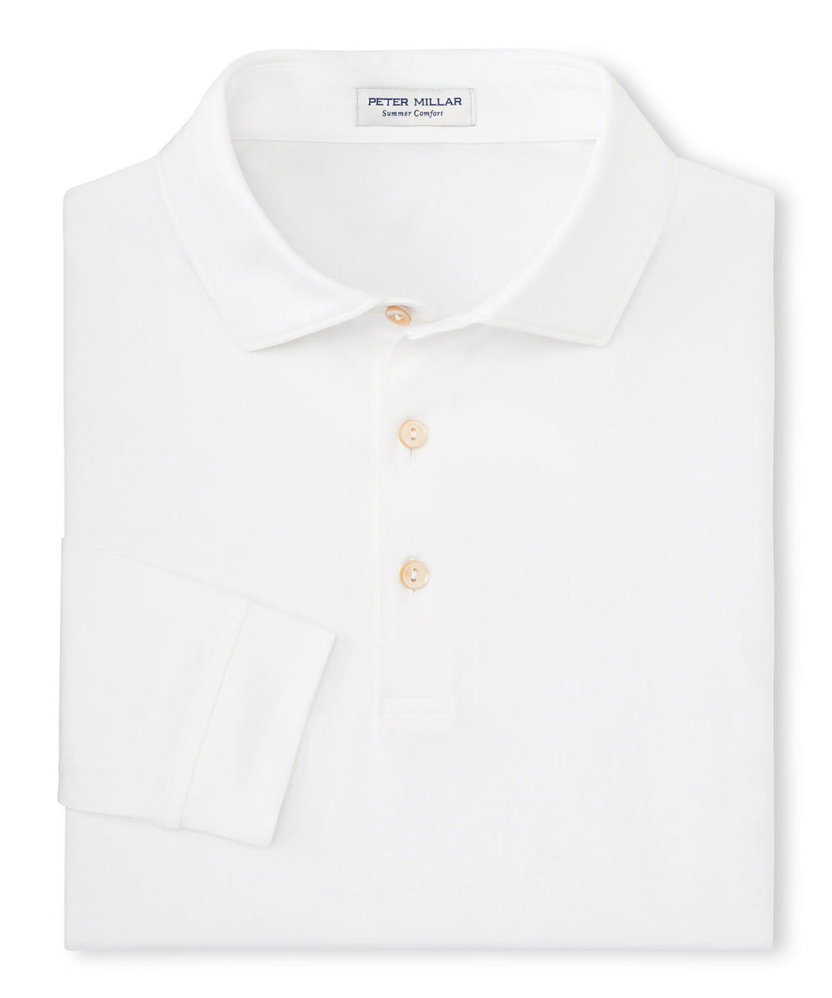 Peter Millar Solid Long Sleeve Performance Polo - White, Men's Big & Tall