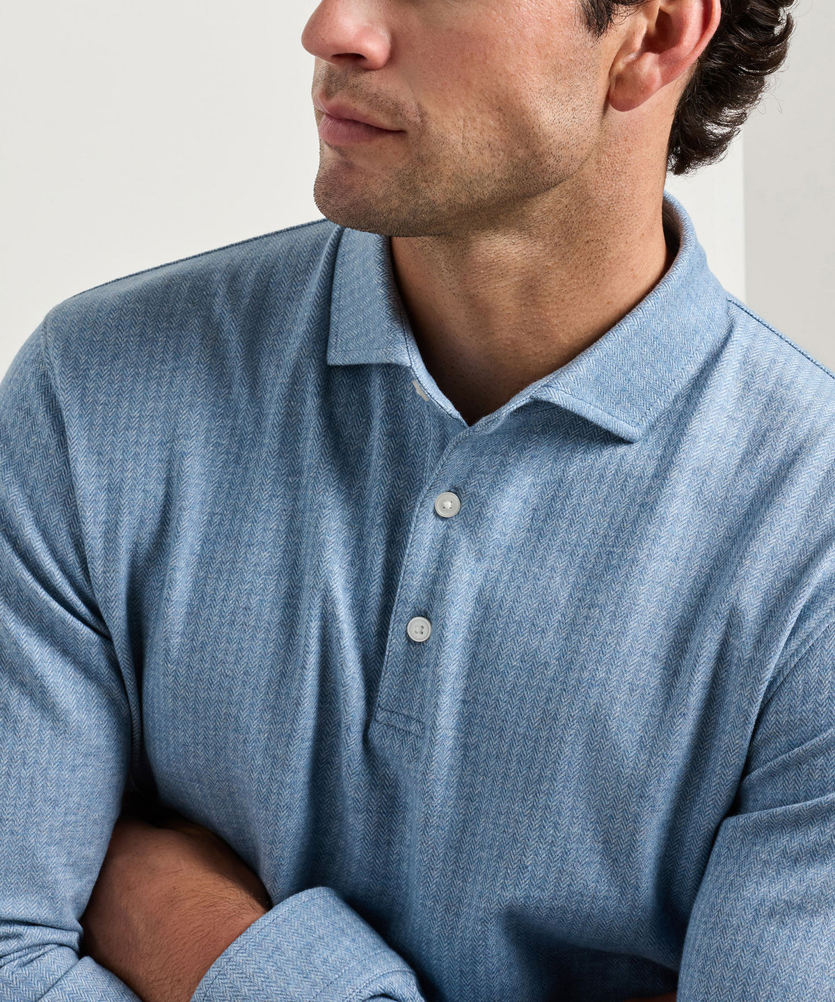 Peter Millar Long Sleeve Herringbone Polo, Men's Big & Tall