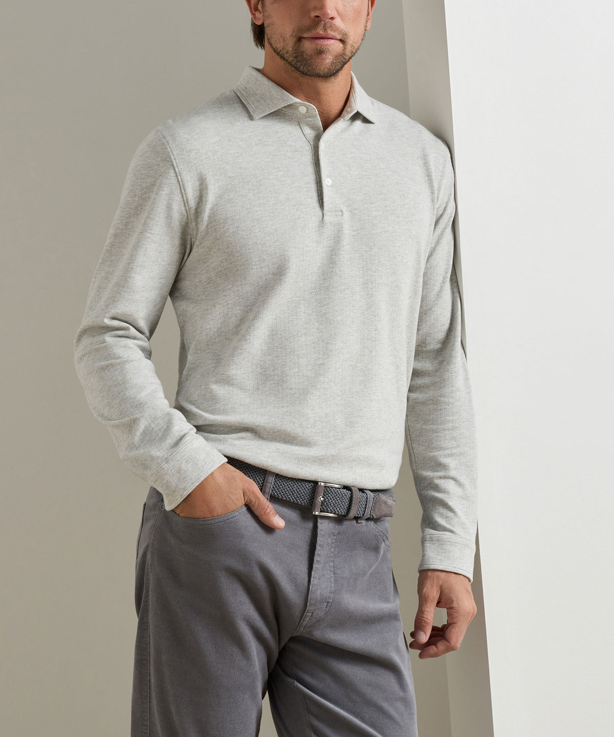 Peter Millar Long Sleeve Herringbone Polo, Men's Big & Tall
