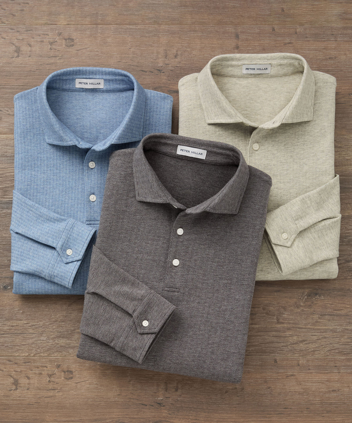 Peter Millar Long Sleeve Herringbone Polo, Men's Big & Tall