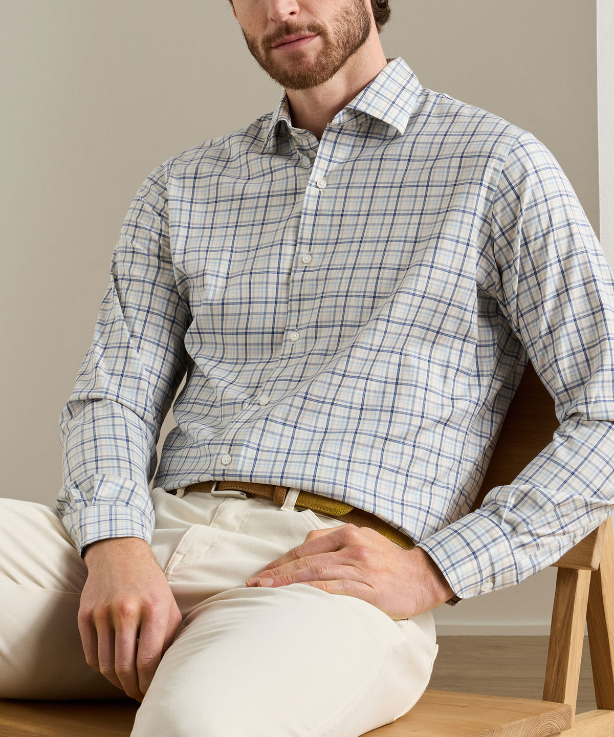 Peter Millar Long Sleeve Wyatt Twill Sport Shirt - Multi, Men's Big & Tall