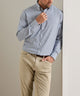 Men's blue/white check sport shirt with button-down collar, long sleeves