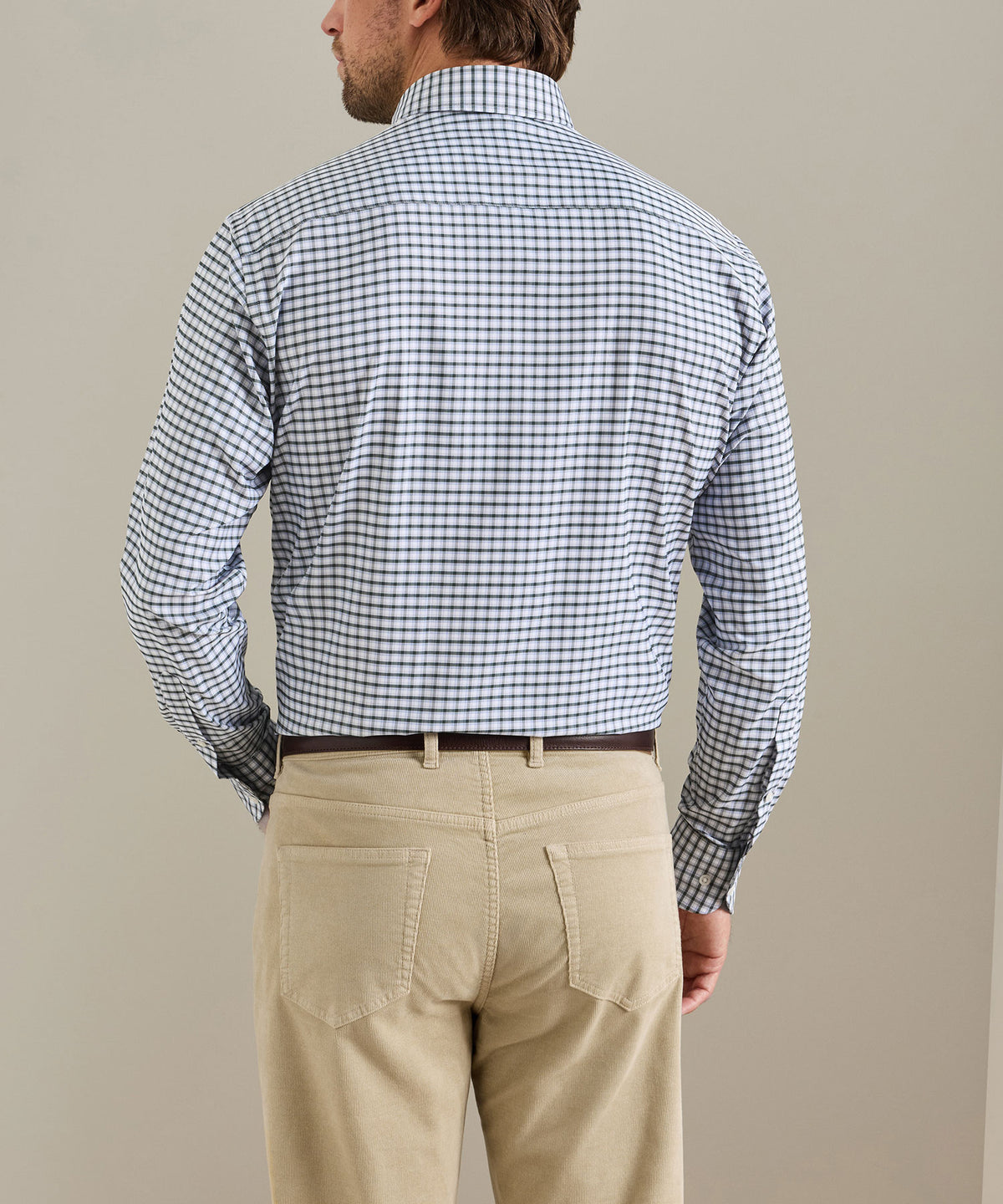 Men's blue/white check sport shirt, long sleeves, back view, Peter Millar Men's Big & Tall