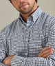 Men's blue/white check sport shirt collar and buttons, long sleeves