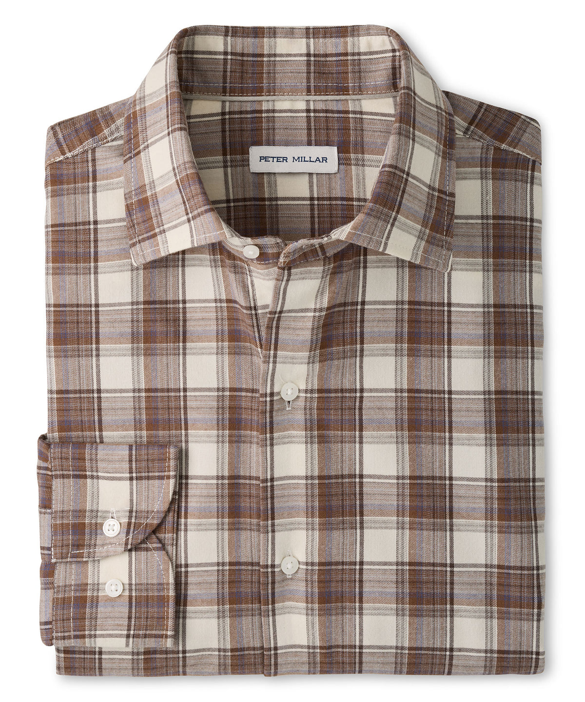 Peter Millar Cannon Performance Flannel Long Sleeve Sport Shirt - Winter Ivory, Men's Big & Tall