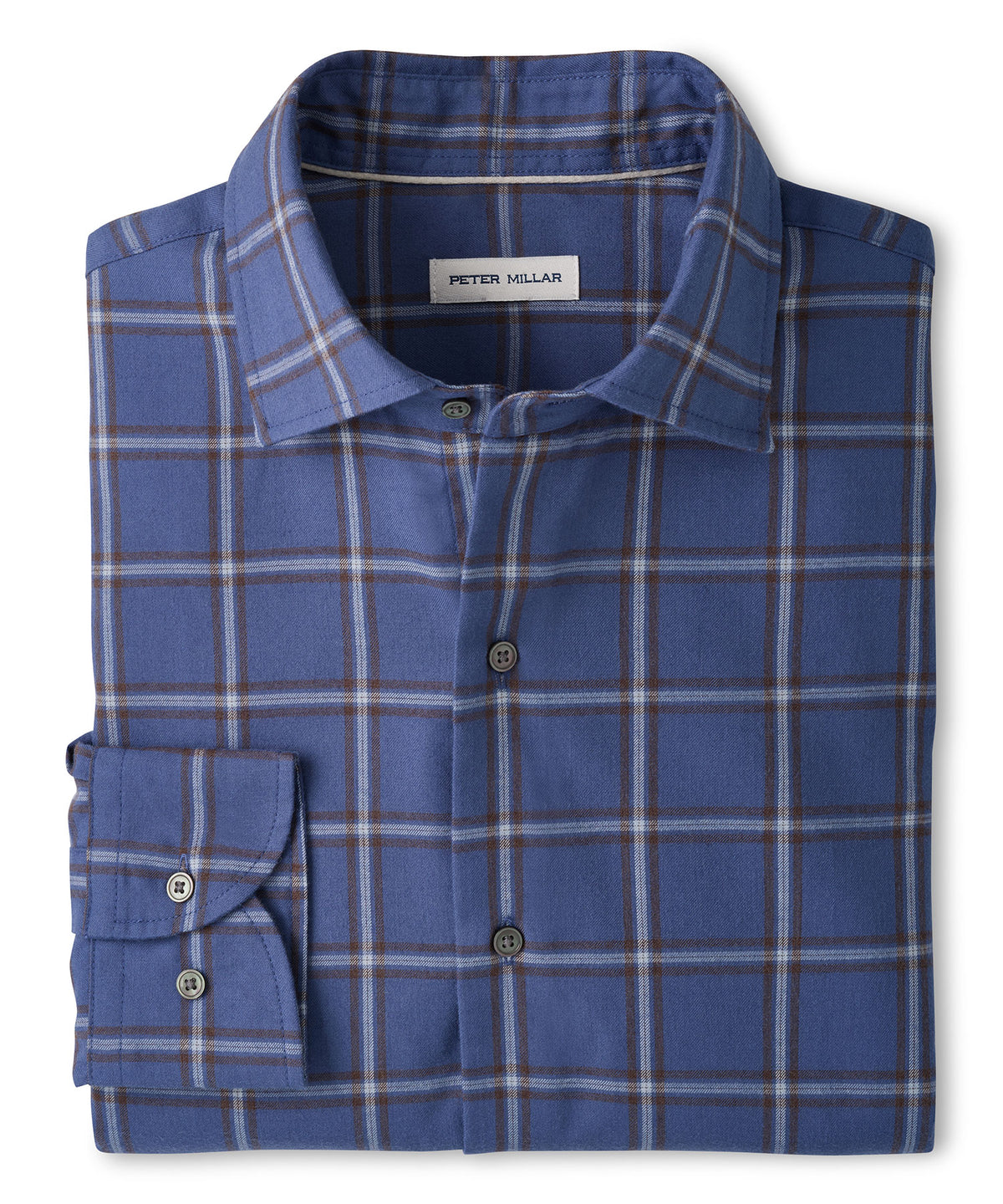 Peter Millar Preston Performance Flannel Long Sleeve Sport Shirt - Crown Blue, Men's Big & Tall