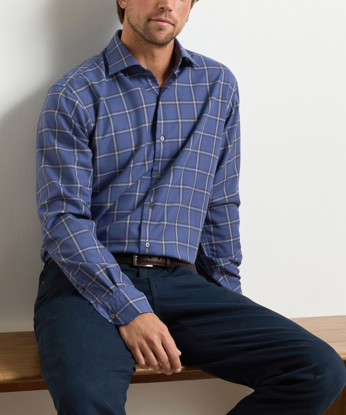 Peter Millar Preston Performance Flannel Long Sleeve Sport Shirt, Men's Big & Tall