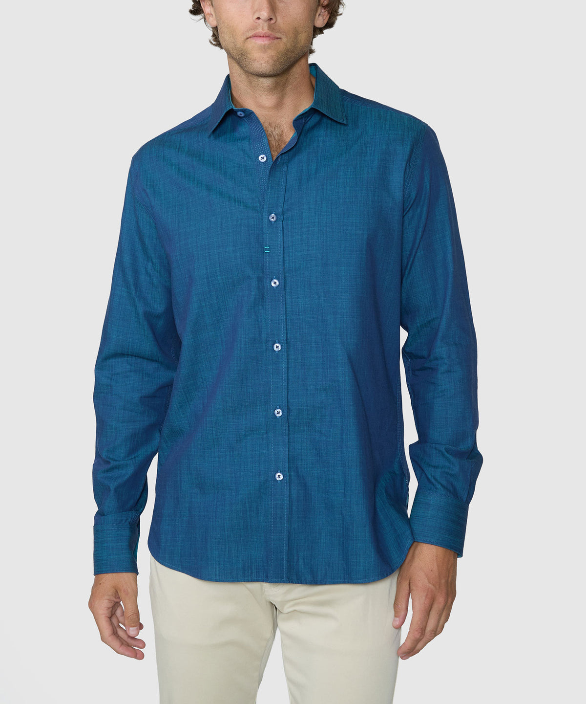 Men's long sleeve sport shirt, teal blue, button-up front with collar and long sleeves - Turquoise, Robert Graham Men's Big & Tall