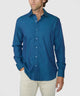 Men's long sleeve sport shirt in teal blue with button front and curved hem - Turquoise