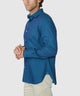 Men's long sleeve sport shirt in teal blue with button front and side hem slit - Turquoise