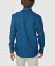 Men's long sleeve sport shirt in teal blue from the back with buttoned yoke - Turquoise