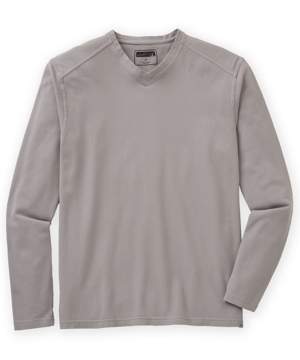 Westport Lifestyle Long Sleeve Dunes Pique Hi-Vee Tee - Slate Grey, Men's Big & Tall