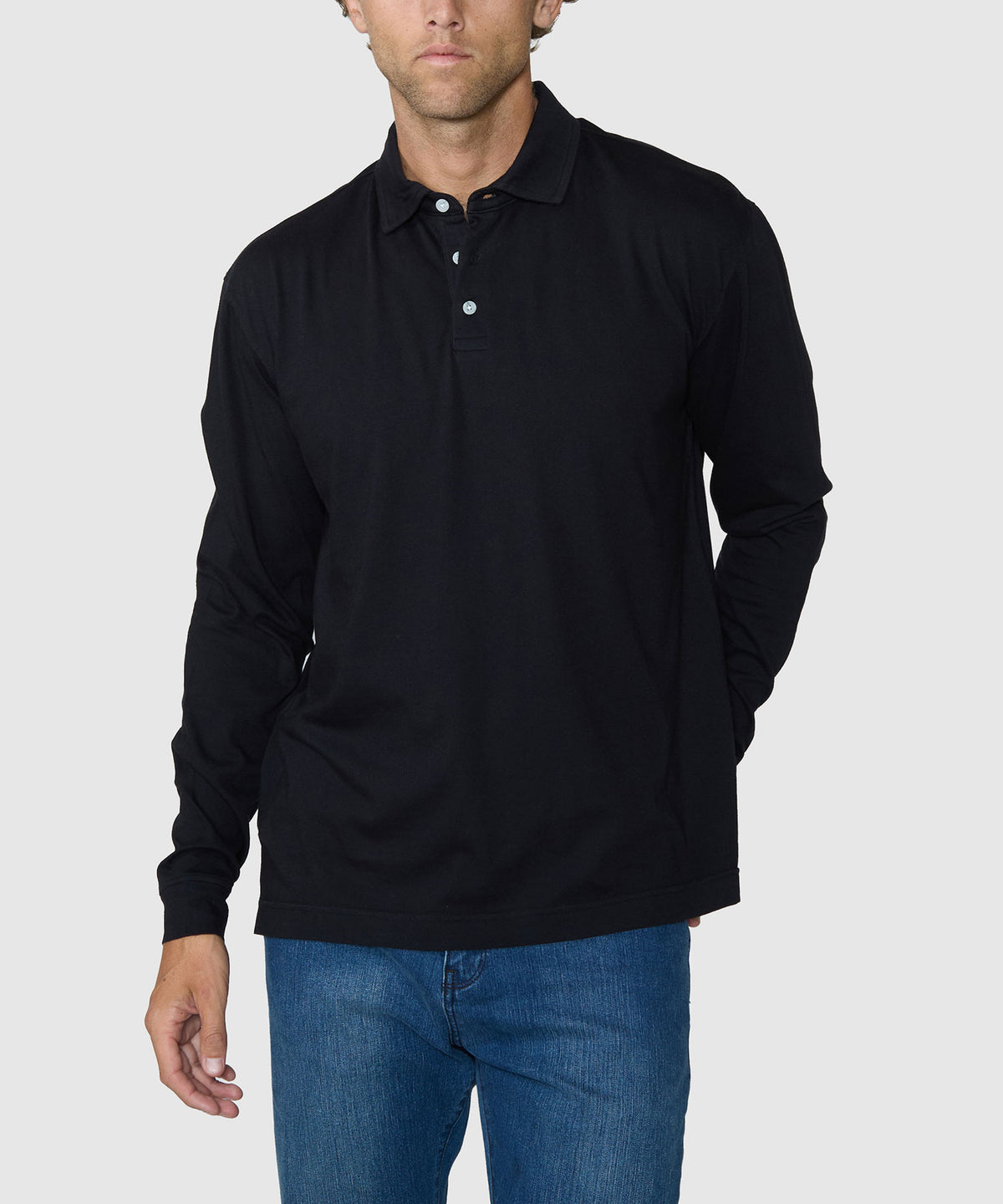 Westport Lifestyle Sunwashed Long Sleeve Polo - Black, Men's Big & Tall