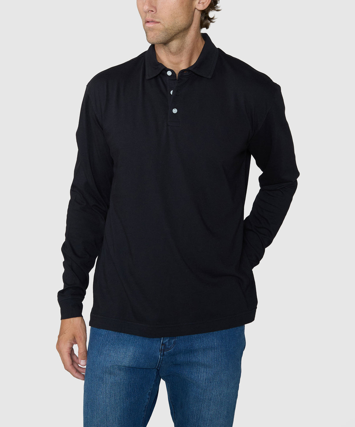 Westport Lifestyle Sunwashed Long Sleeve Polo - Black, Men's Big & Tall