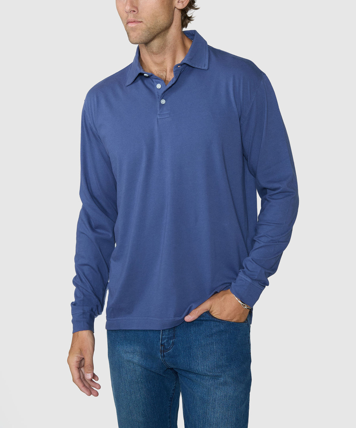 Westport Lifestyle Sunwashed Long Sleeve Polo - Navy, Men's Big & Tall