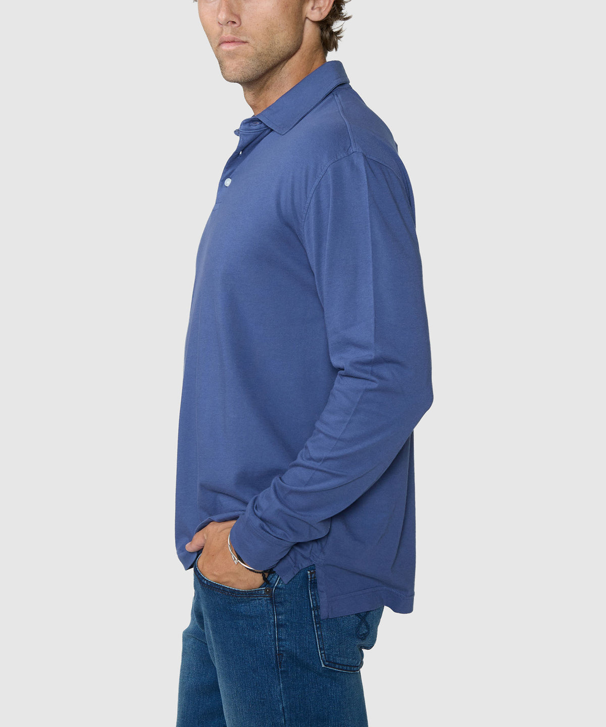 Westport Lifestyle Sunwashed Long Sleeve Polo - Navy, Men's Big & Tall
