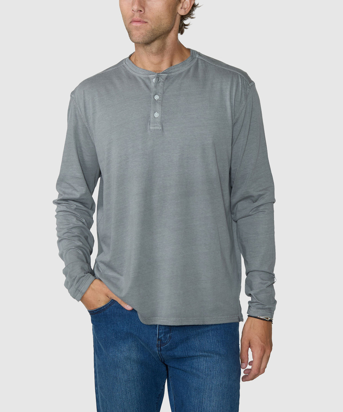Westport Lifestyle Sunwashed Long Sleeve Henley - Tumbleweed, Men's Big & Tall