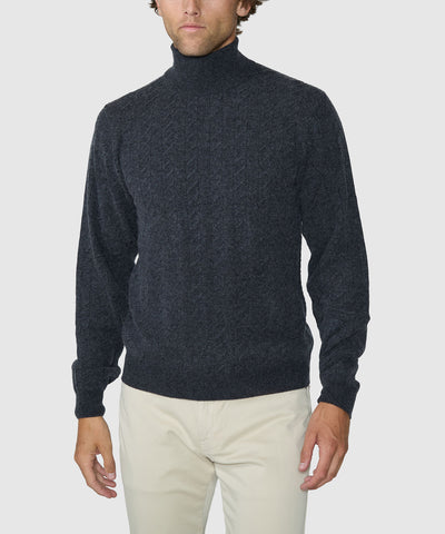 Westport Black Long Sleeve Alpine Cable Turtleneck Sweater, Men's Big & Tall