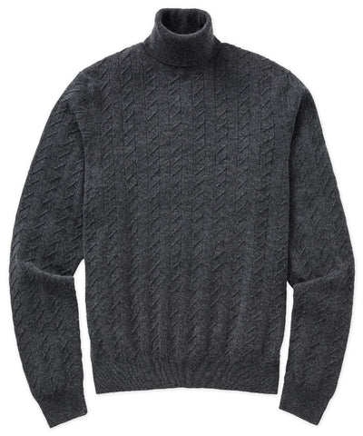 Westport Black Alpine Cashmere-Blend Cable Turtleneck Sweater, Men's Big & Tall