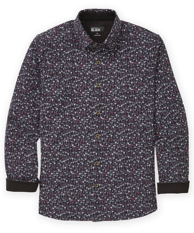 Westport Black Long Sleeve Bar Code Print Knit Sport Shirt, Men's Big & Tall