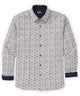 Long-sleeve sport shirt with geometric prism print and dark navy button-front trim - Ivory