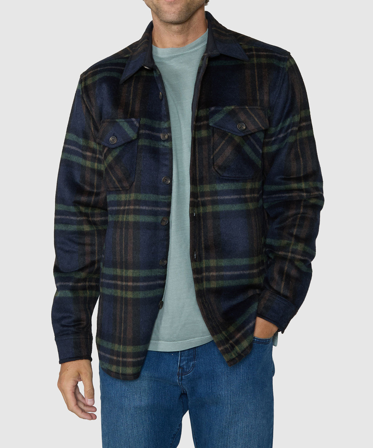 Westport Black Ridgeview Wool Blend Shirt Jacket - Multi, Men's Big & Tall