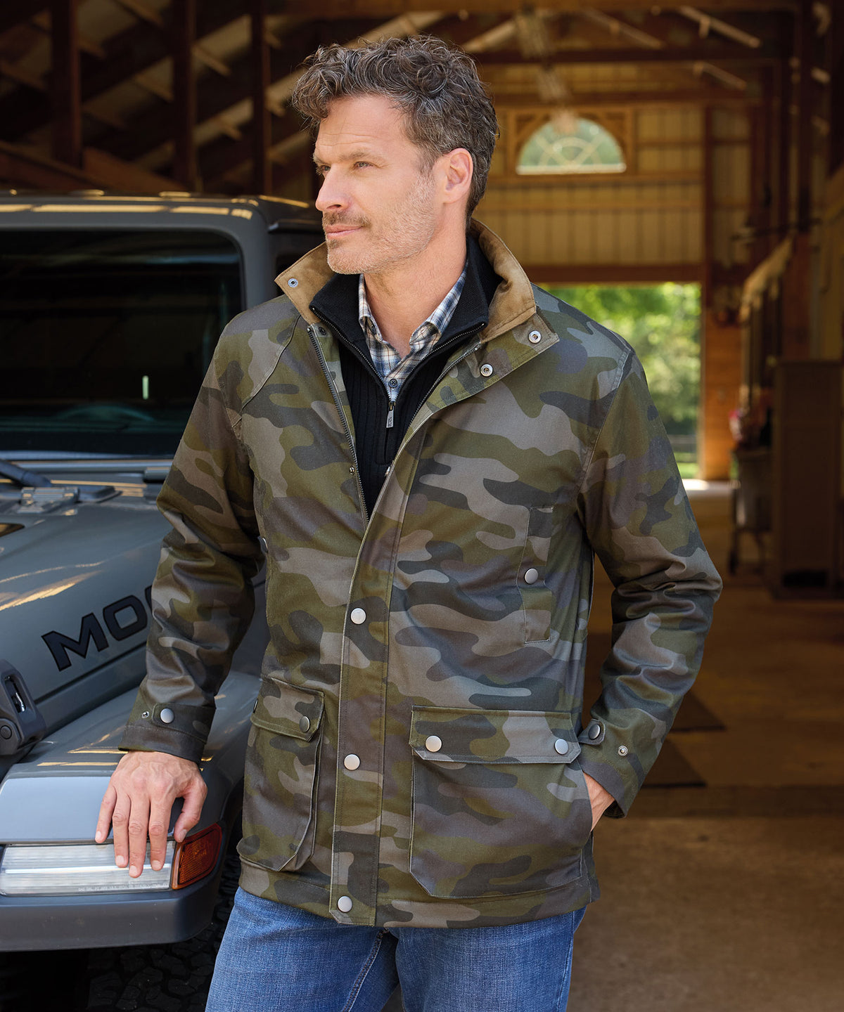 Westport Black CamoRidge Waxed Cotton Car Coat, Men's Big & Tall
