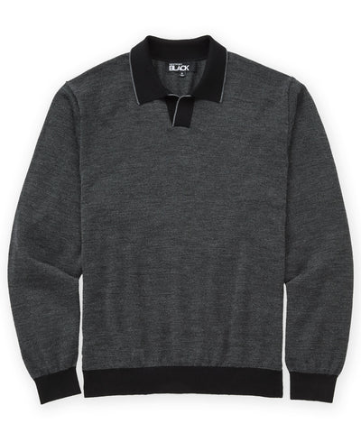 Westport Black Long Sleeve Sterling Birdseye Johnny Collar Polo, Men's Big & Tall