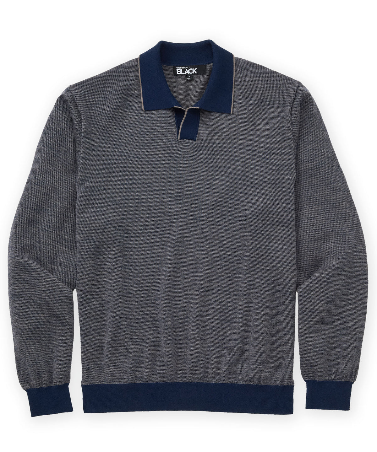 Westport Black Long Sleeve Sterling Birdseye Johnny Collar Polo - Midnight, Men's Big & Tall