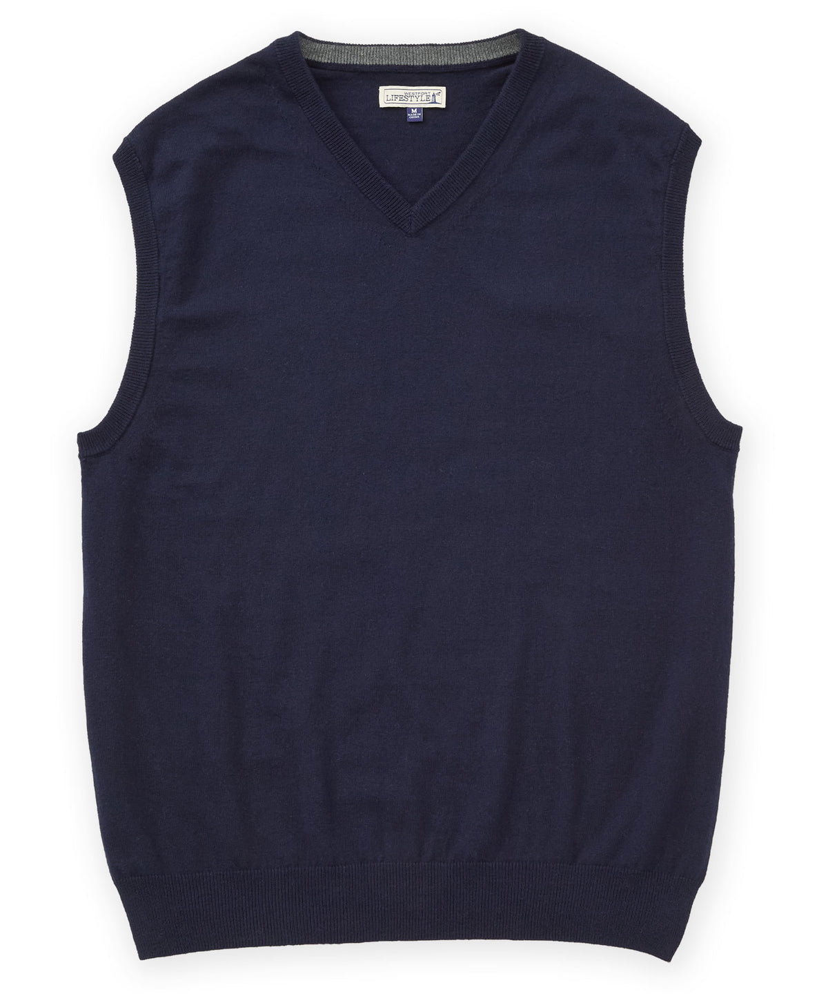 Westport Lifestyle "Classic" Cotton Cashmere V-Neck Vest - Navy, Men's Big & Tall