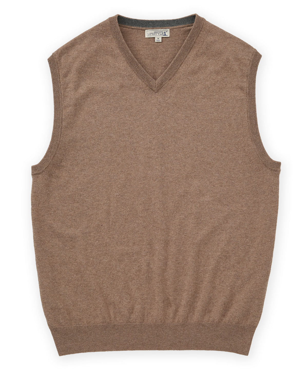 Westport Lifestyle "Classic" Cotton Cashmere V-Neck Vest - Wheat, Men's Big & Tall