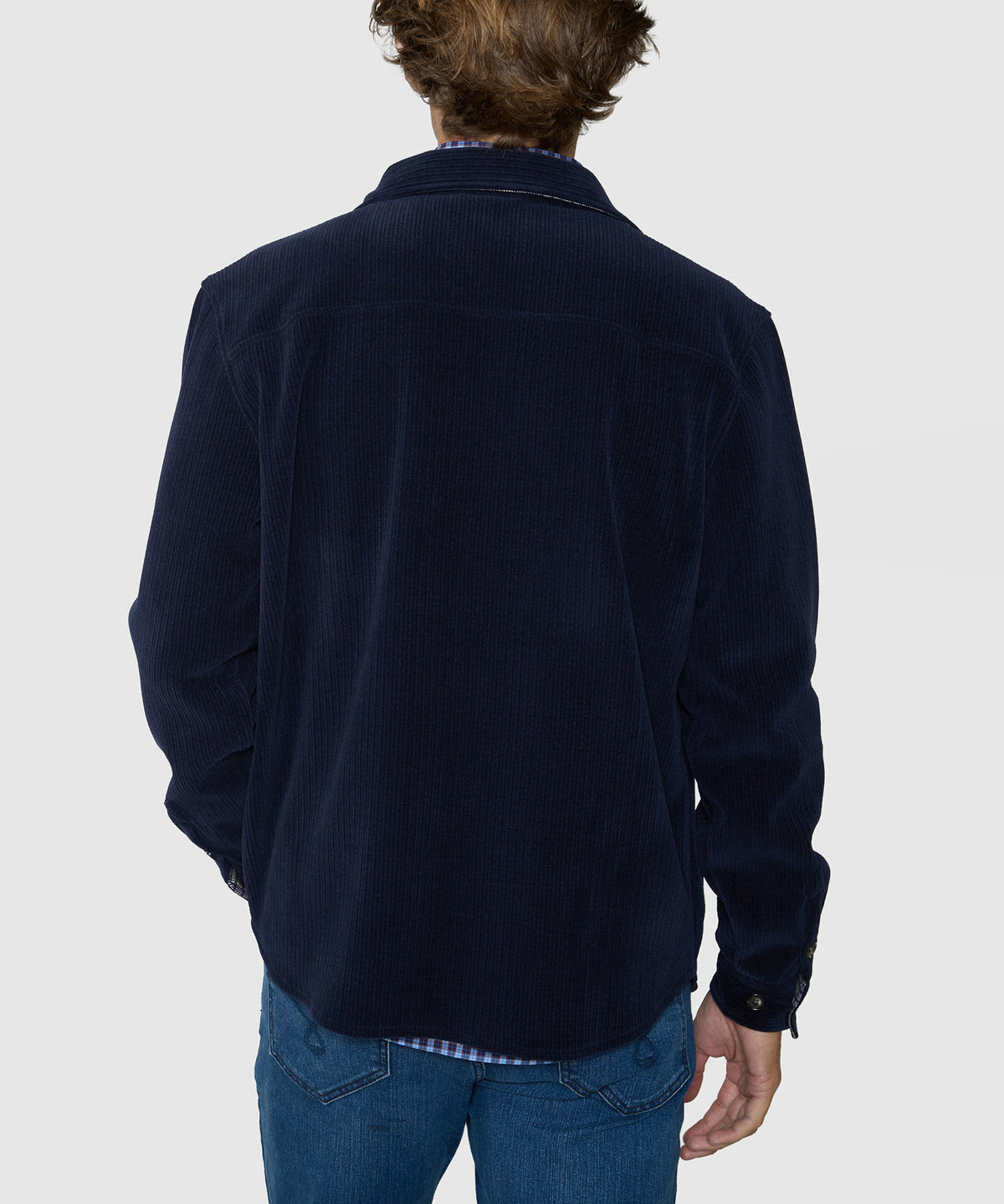 Navy corded knit shirt jacket, button front and stand collar, Westport Lifestyle Men's Big & Tall