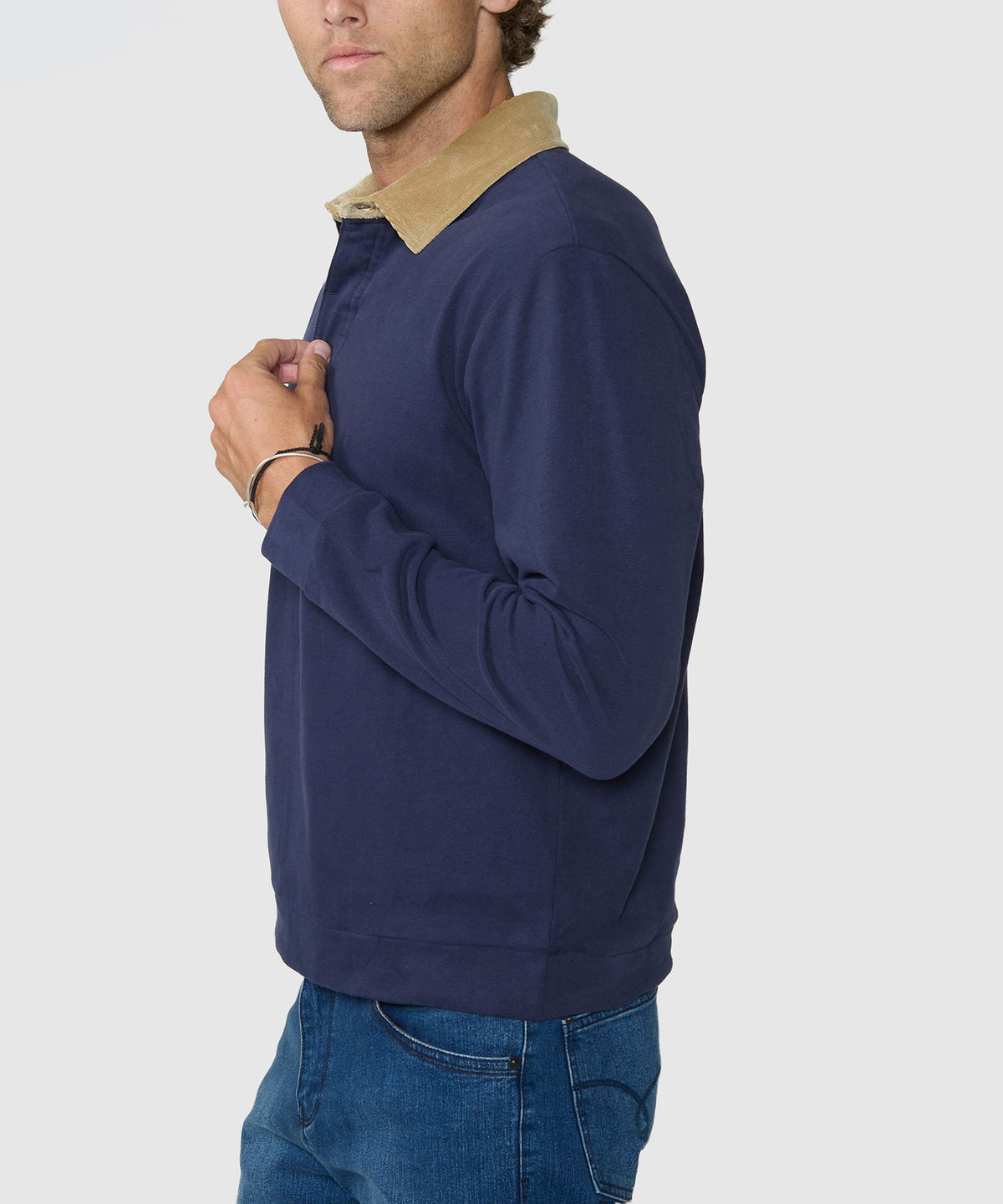 Westport Lifestyle Long Sleeve Bellamy Corduroy Collar Rugby Shirt - Navy, Men's Big & Tall