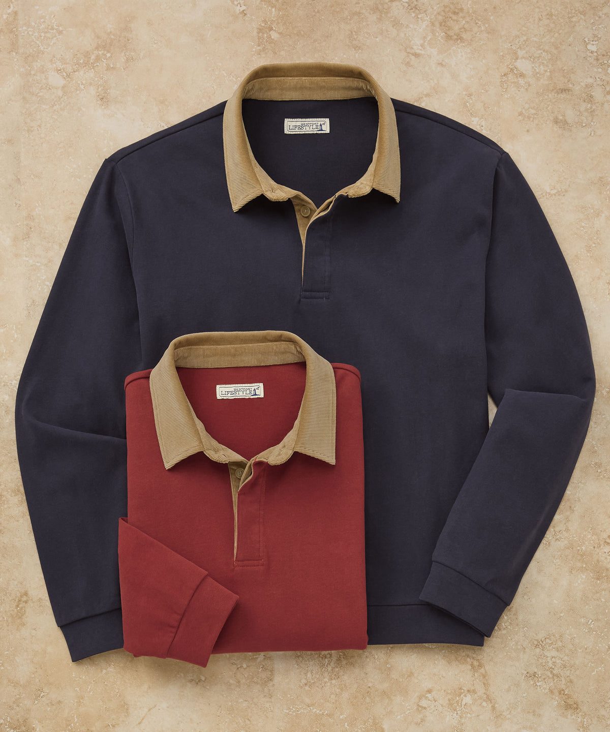 Westport Lifestyle Long Sleeve Bellamy Corduroy Collar Rugby Shirt, Men's Big & Tall