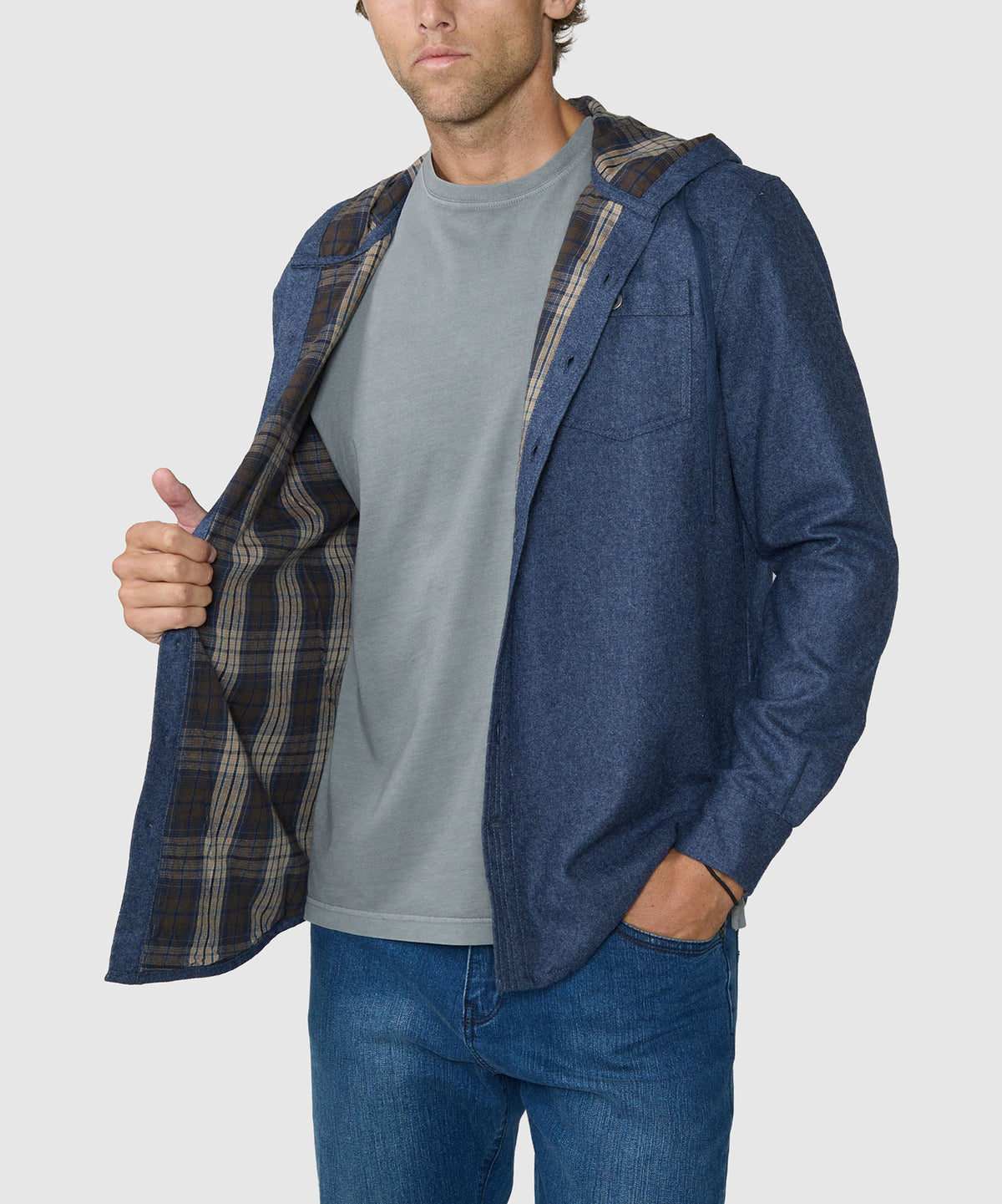 Westport Lifestyle Firepit Hooded Shirt Jacket - Indigo, Men's Big & Tall