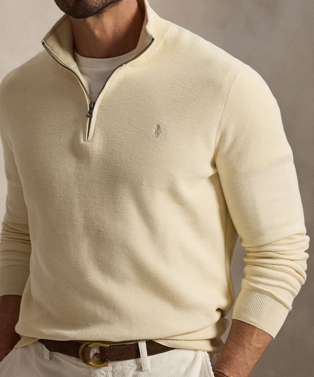 Polo Ralph Lauren Long Sleeve Textured Cotton Half-Zip Sweater - Andover Cream, Men's Big & Tall