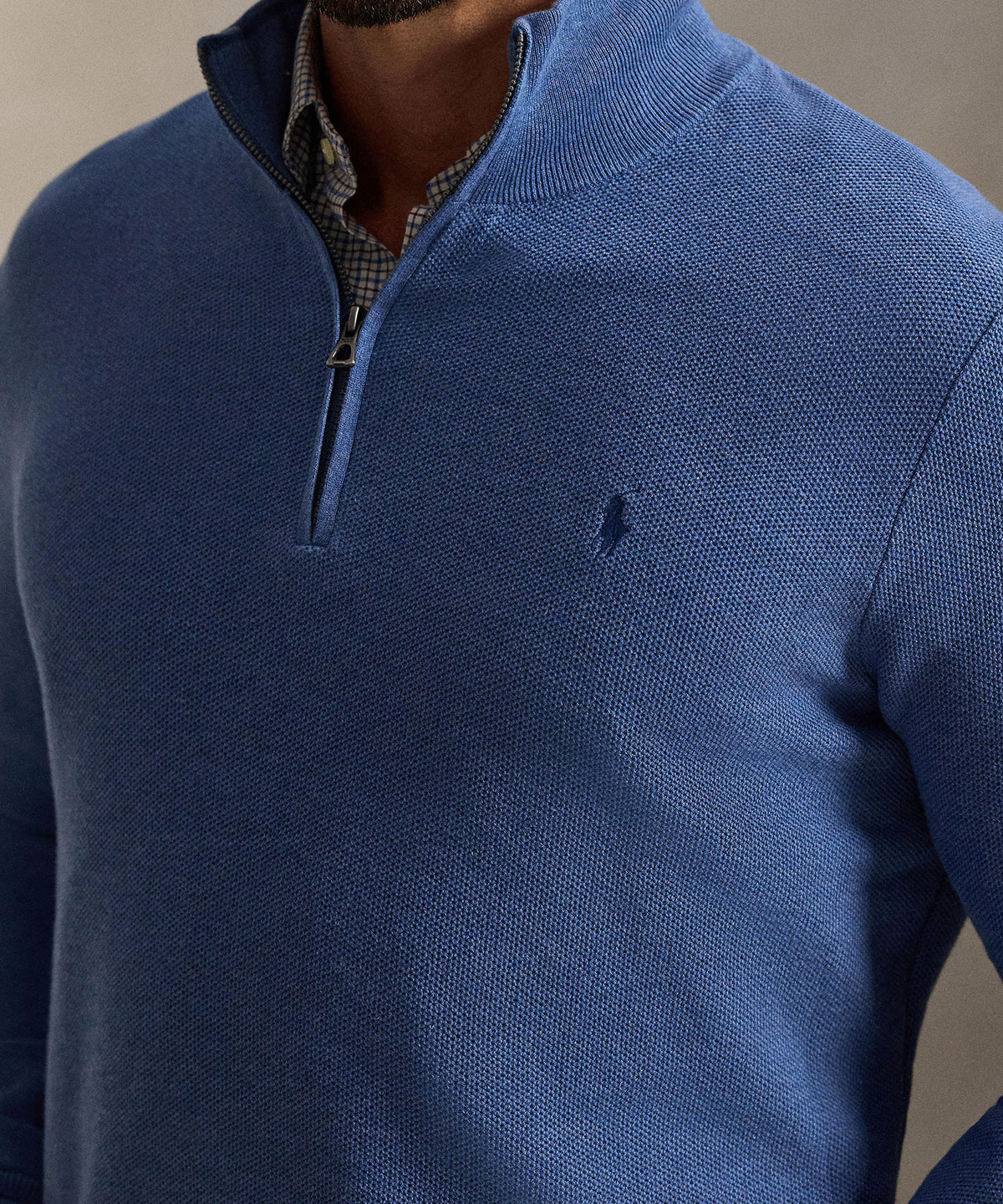 Polo Ralph Lauren Long Sleeve Textured Cotton Half-Zip Sweater - Blue Borage Heather, Men's Big & Tall