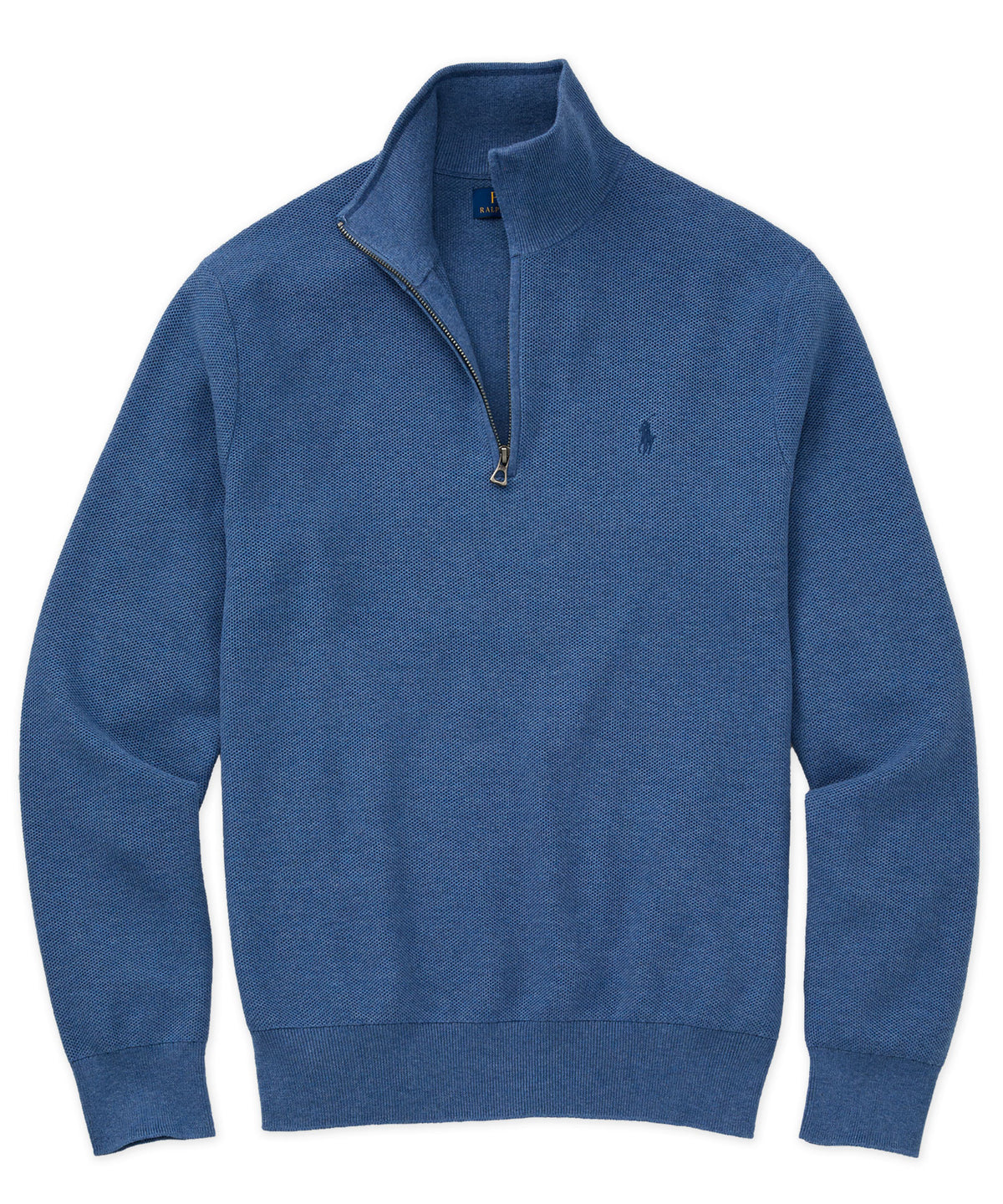 Polo Ralph Lauren Long Sleeve Textured Cotton Half-Zip Sweater - Blue Borage Heather, Men's Big & Tall