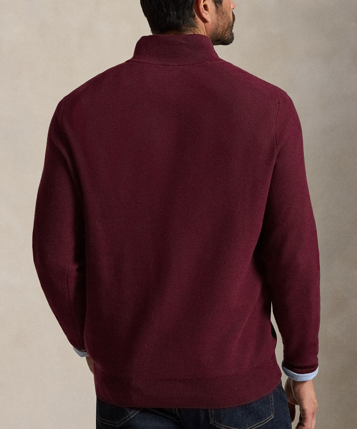Polo Ralph Lauren Long Sleeve Textured Cotton Half-Zip Sweater - Merlot Wine Heather, Men's Big & Tall