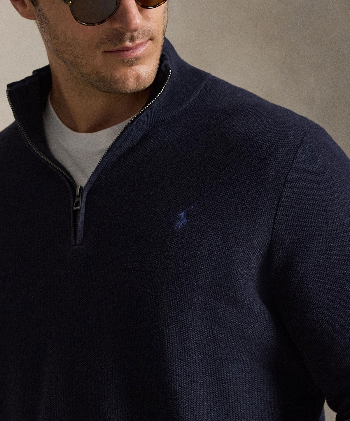 Polo Ralph Lauren Long Sleeve Textured Cotton Half-Zip Sweater - Navy Heather, Men's Big & Tall