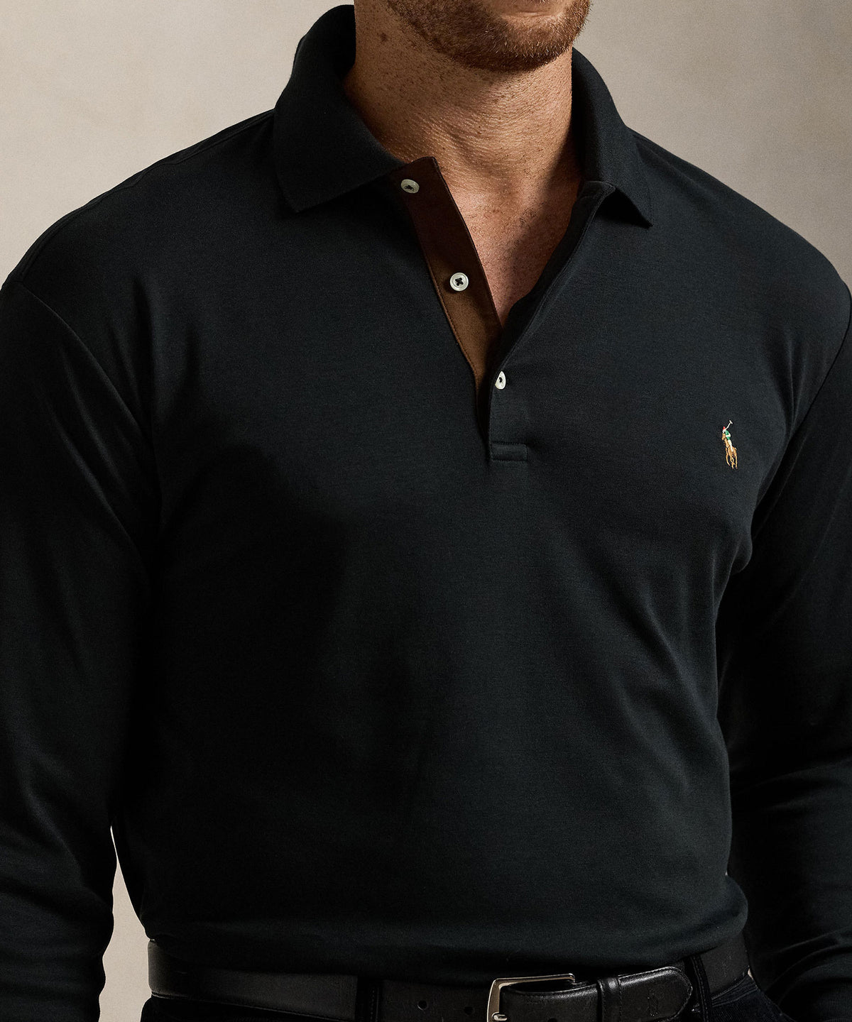 Polo Ralph Lauren Long Sleeve Soft Touch Cotton Polo - Black, Men's Big & Tall